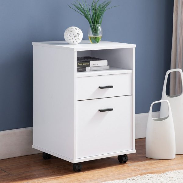 Mobile-Two Drawer-One Shelf- White-Office File Cabinet (151180)