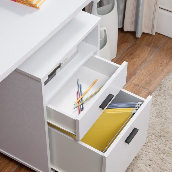 Mobile-Two Drawer-One Shelf- White-Office File Cabinet (151180) - Image 3