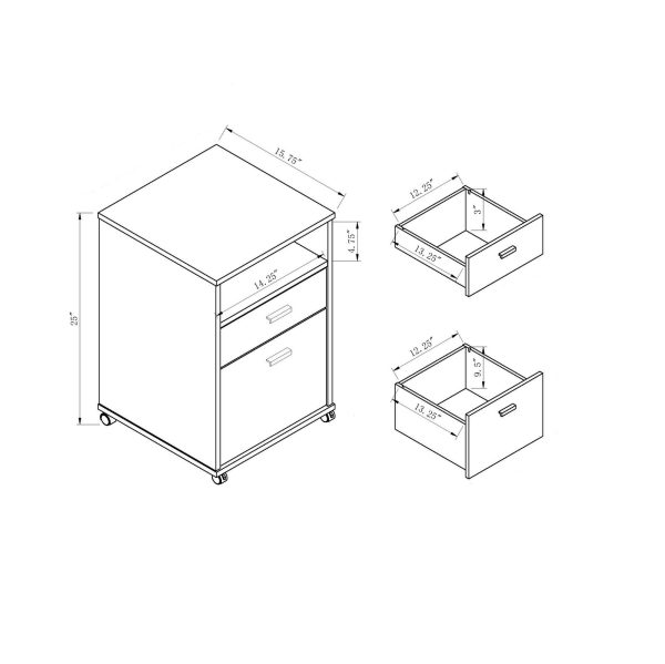 Mobile-Two Drawer-One Shelf- White-Office File Cabinet (151180) - Image 4