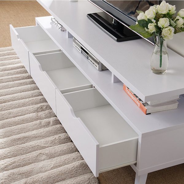 70” Three Shelves-Three Drawers White TV Stand (151280WH) - Image 2