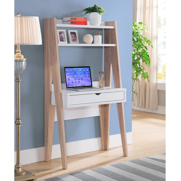 Two-Toned Desk in White and Weathered White with Shelves and Drawer (151288)