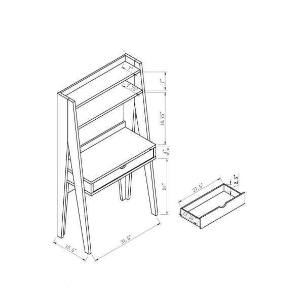 Two-Toned Desk in White and Weathered White with Shelves and Drawer (151288) - Image 4