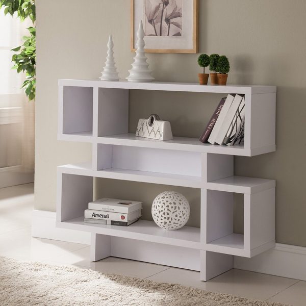 2-Tier White Display Cabinet with Abstract Shelves Perfect Storage for Plants & Home Accessories (161531)