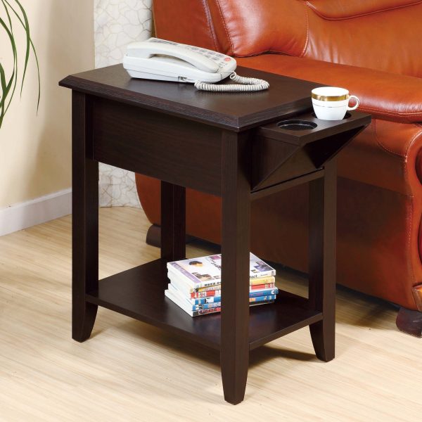 Sofa Table -Red Cocoa- One Drawer-Two Cup Holders- One Bottom Shelf (16802) - Image 2