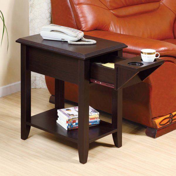 Sofa Table -Red Cocoa- One Drawer-Two Cup Holders- One Bottom Shelf (16802)