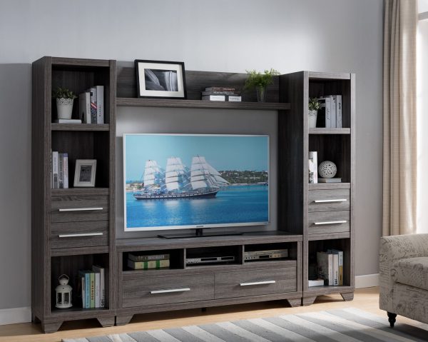 60” Distressed Grey TV Stand Two Storage Drawers Three Display Shelves (171916TV) - Image 3