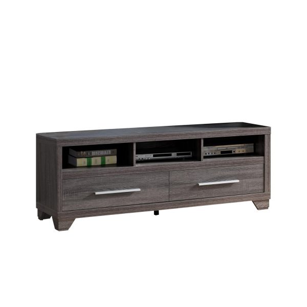 60” Distressed Grey TV Stand Two Storage Drawers Three Display Shelves (171916TV) - Image 4