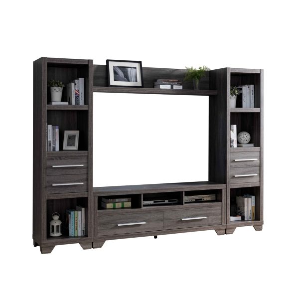 60” Distressed Grey TV Stand Two Storage Drawers Three Display Shelves (171916TV) - Image 5