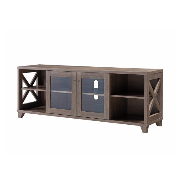 Elegant TV Stand Walnut Oak with Glass Door and Crosshatch Carvings (182321) - Image 2