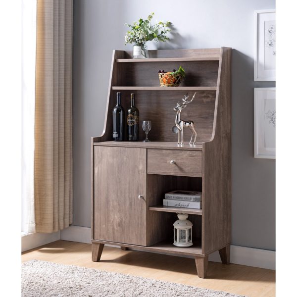 Hazelnut Baker's Cabinet – Two-Tier Shelving, Drawer, and Side Cabinet for Dining Storage (182329)