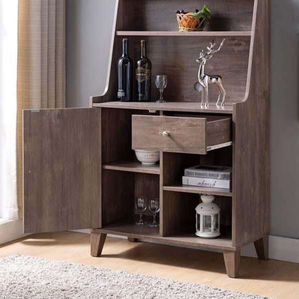 Hazelnut Baker's Cabinet – Two-Tier Shelving, Drawer, and Side Cabinet for Dining Storage (182329) - Image 2