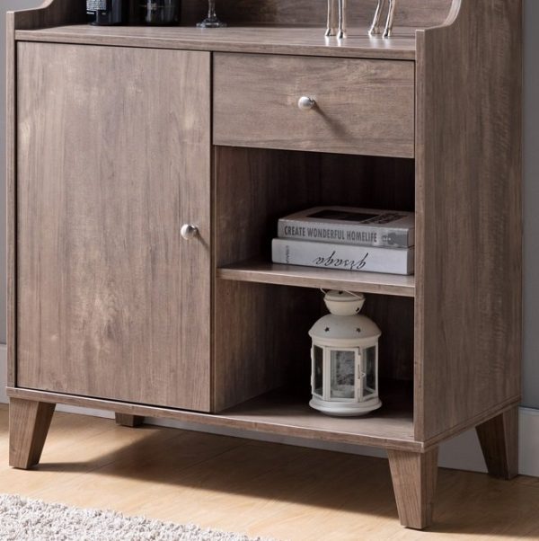 Hazelnut Baker's Cabinet – Two-Tier Shelving, Drawer, and Side Cabinet for Dining Storage (182329) - Image 4