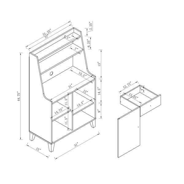 Hazelnut Baker's Cabinet – Two-Tier Shelving, Drawer, and Side Cabinet for Dining Storage (182329) - Image 6