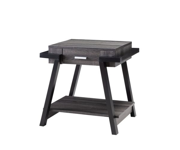 Distressed Grey & Black End Table with One Drawer and Bottom Shelf (182339ET) - Image 3