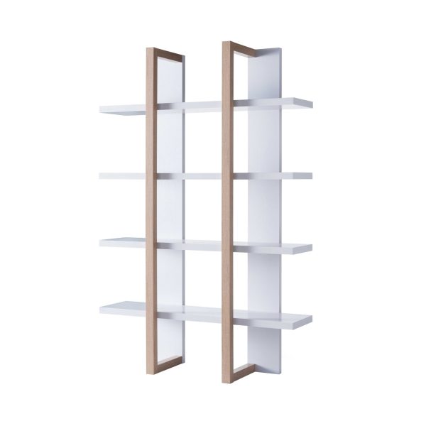 White & Weathered White Bookcase 4 Shelves, Modern Display Cabinet with Spacious Storage (202708) - Image 2