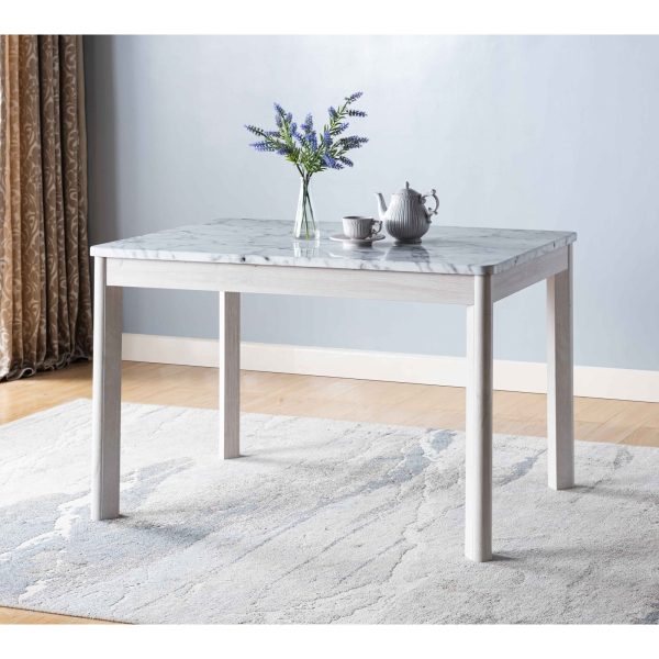 Faux White Marble & White Oak Dining Table Modern Elegant Table for 4 with Rounded Corners (202781)