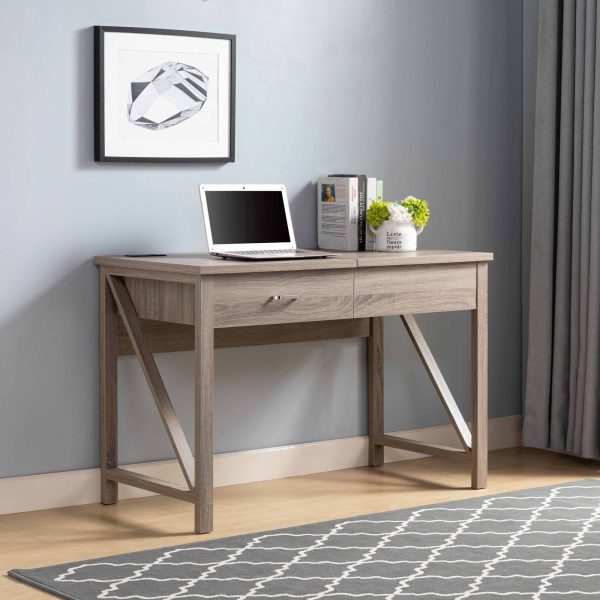 Dark Taupe Lift-Top Desk with Hidden Storage Standing Desk Converter (212868) - Image 2