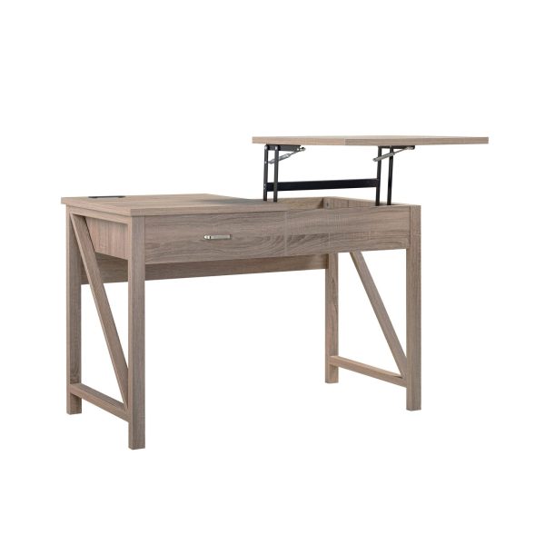 Dark Taupe Lift-Top Desk with Hidden Storage Standing Desk Converter (212868) - Image 3