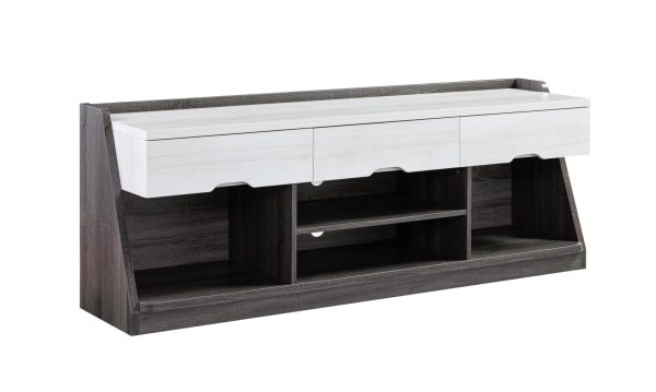 Stylish TV Stand in White Oak & Distressed Grey with Storage Drawers and Shelves (212870) - Image 2