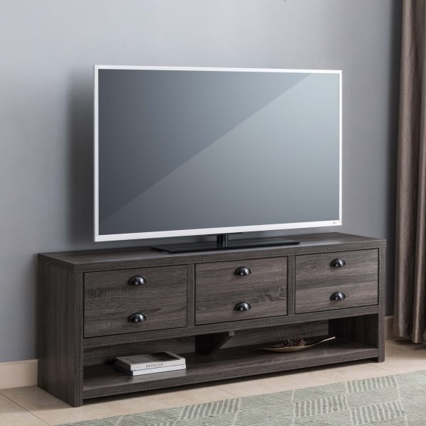 Modern Distressed Grey TV Stand with Drawers and Open Shelf (212884TV)