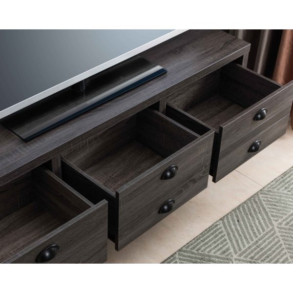 Modern Distressed Grey TV Stand with Drawers and Open Shelf (212884TV) - Image 7