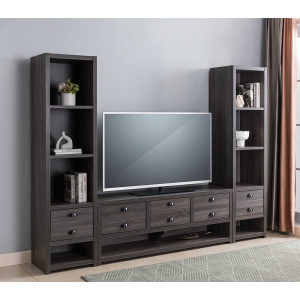 Modern Distressed Grey TV Stand with Drawers and Open Shelf (212884TV) - Image 2