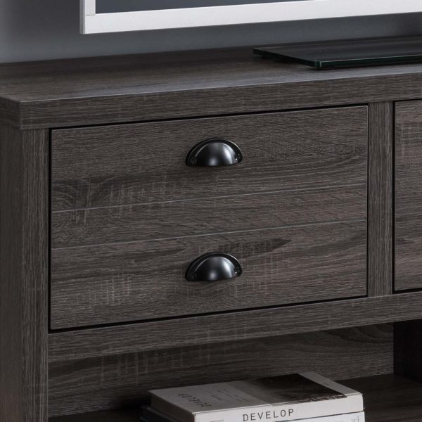 Modern Distressed Grey TV Stand with Drawers and Open Shelf (212884TV) - Image 3