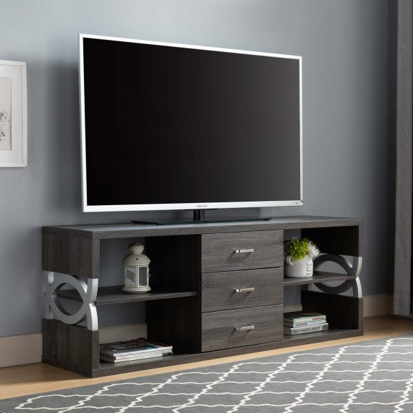 Distressed Grey TV Stand with 3 Drawers and 4 Shelves Modern Storage Console for Living Room (212922)