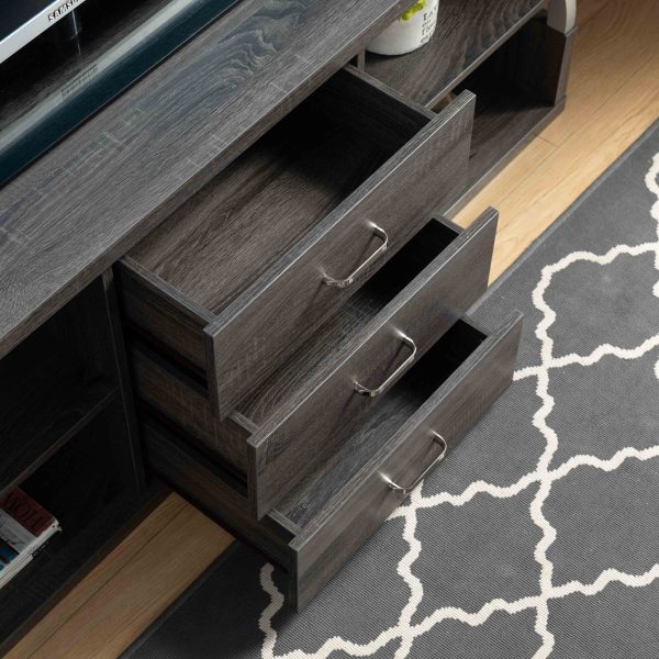 Distressed Grey TV Stand with 3 Drawers and 4 Shelves Modern Storage Console for Living Room (212922) - Image 3