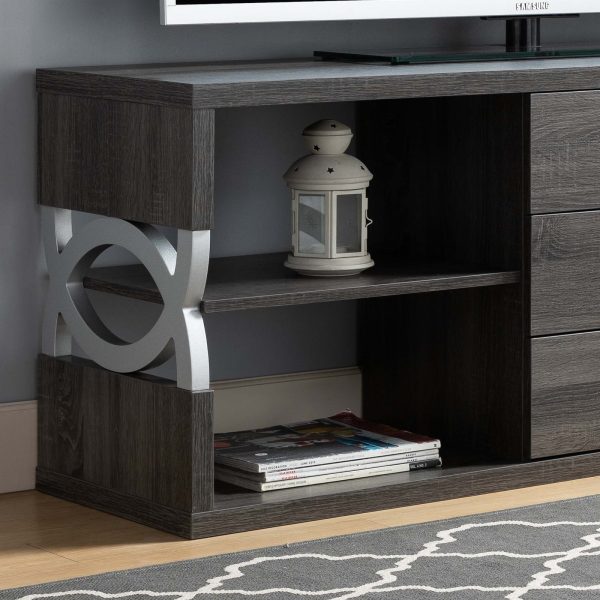 Distressed Grey TV Stand with 3 Drawers and 4 Shelves Modern Storage Console for Living Room (212922) - Image 4