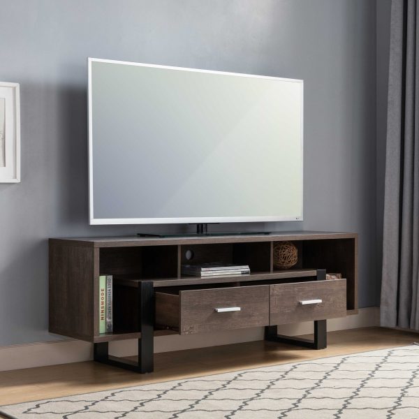 TV Stand Walnut Oak & Black Sleek Design with Drawers and Shelves for Modern Living Rooms (212927)