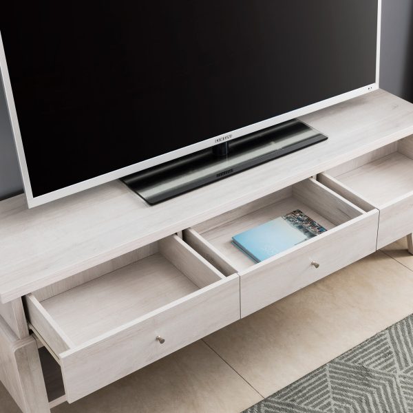 White Oak TV Stand with Storage  Accommodates TVs up to 65” Three Drawers & Shelves (212944) - Image 2