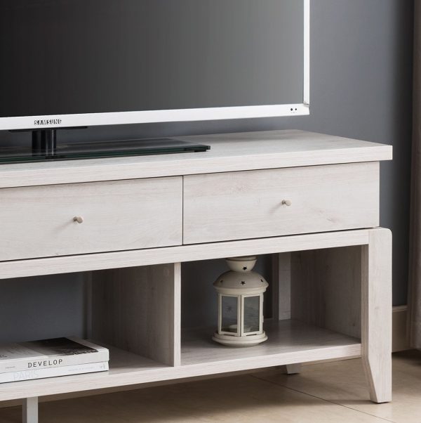 White Oak TV Stand with Storage  Accommodates TVs up to 65” Three Drawers & Shelves (212944) - Image 3