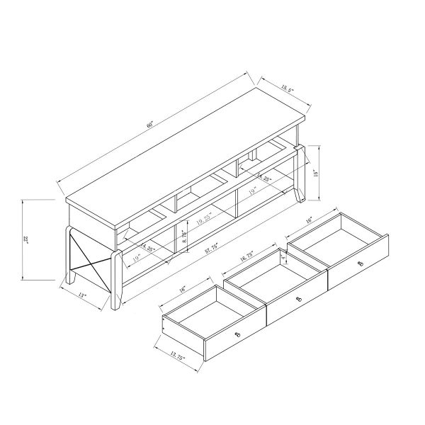 White Oak TV Stand with Storage  Accommodates TVs up to 65” Three Drawers & Shelves (212944) - Image 4