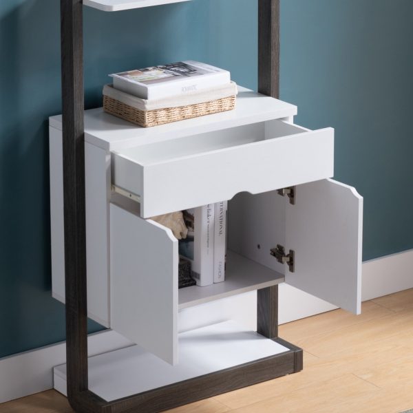 Slim Two-Toned White & Distressed Grey Bookcase with Drawer and Cabinet Storage (213031) - Image 3