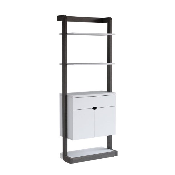 Slim Two-Toned White & Distressed Grey Bookcase with Drawer and Cabinet Storage (213031) - Image 2