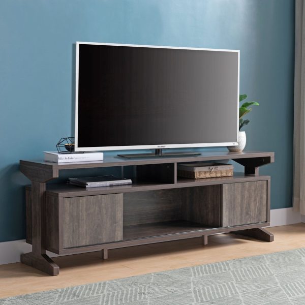 Brown Walnut TV Stand with Sliding Doors and Shelves (213035) - Image 2