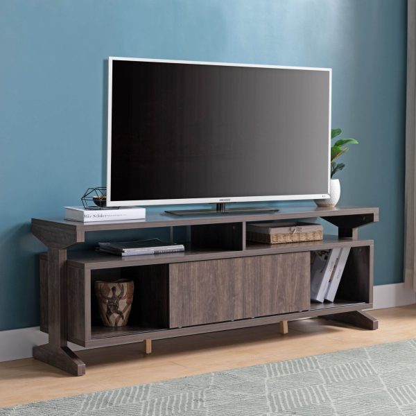 Brown Walnut TV Stand with Sliding Doors and Shelves (213035)