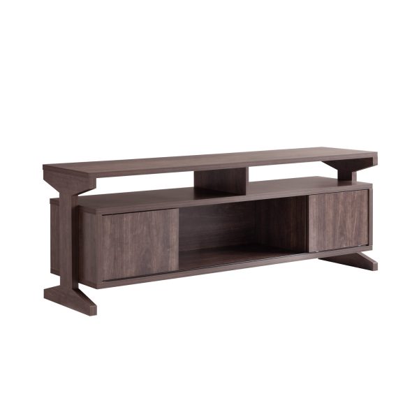 Brown Walnut TV Stand with Sliding Doors and Shelves (213035) - Image 3