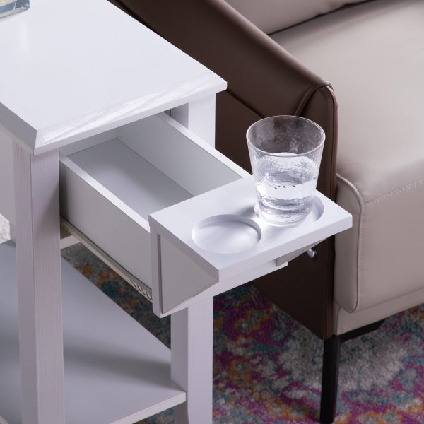 Sofa Table-White-One Drawer-Two Cup Holders-One Bottom Shelf (223048) - Image 2