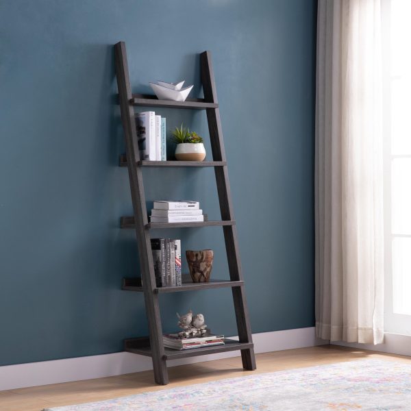 Distressed Grey 5-Shelf Ladder Bookcase Stylish Storage for Any Room (223068)