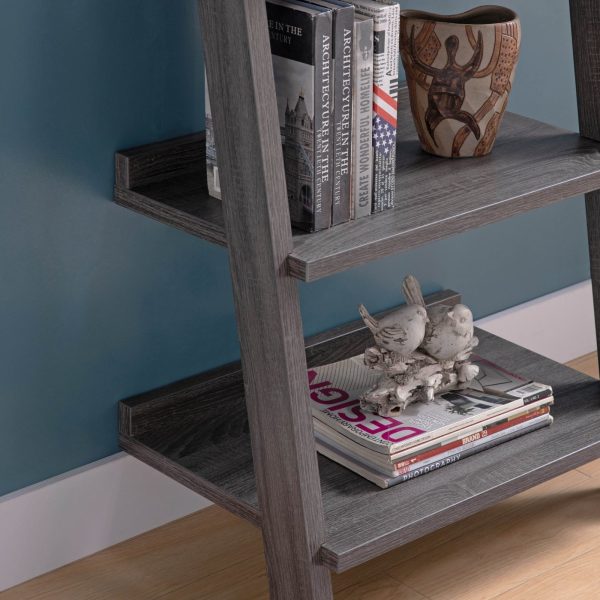 Distressed Grey 5-Shelf Ladder Bookcase Stylish Storage for Any Room (223068) - Image 4