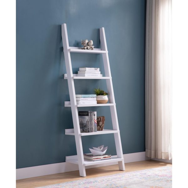 White Ladder Bookcase Modern Design with Five Shelves for Bedroom & Living Room Storage (223069)