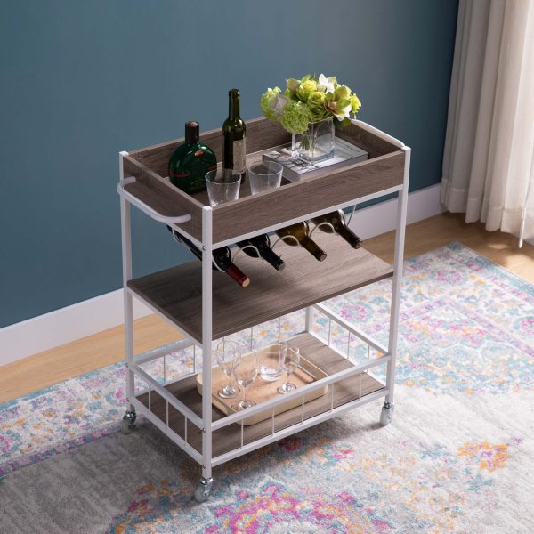 Versatile Kitchen Cart Dark Taupe & White with Metal Frame and Locking Wheels (223087)