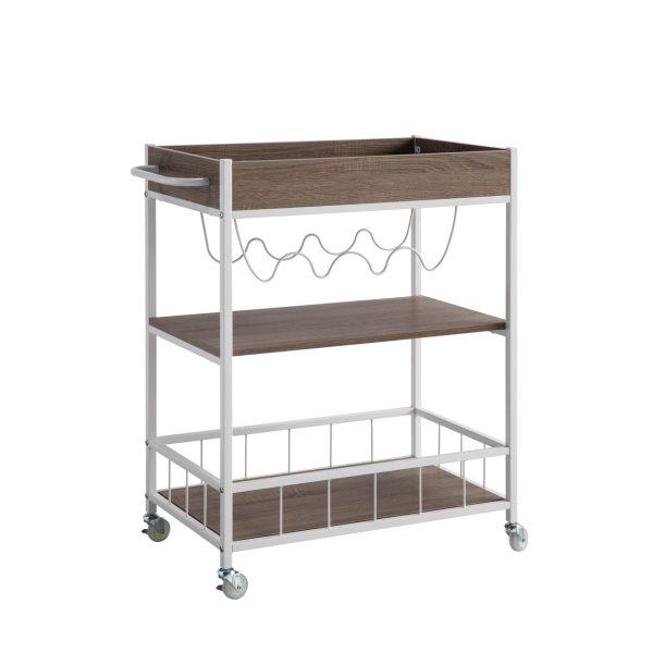 Versatile Kitchen Cart Dark Taupe & White with Metal Frame and Locking Wheels (223087) - Image 2