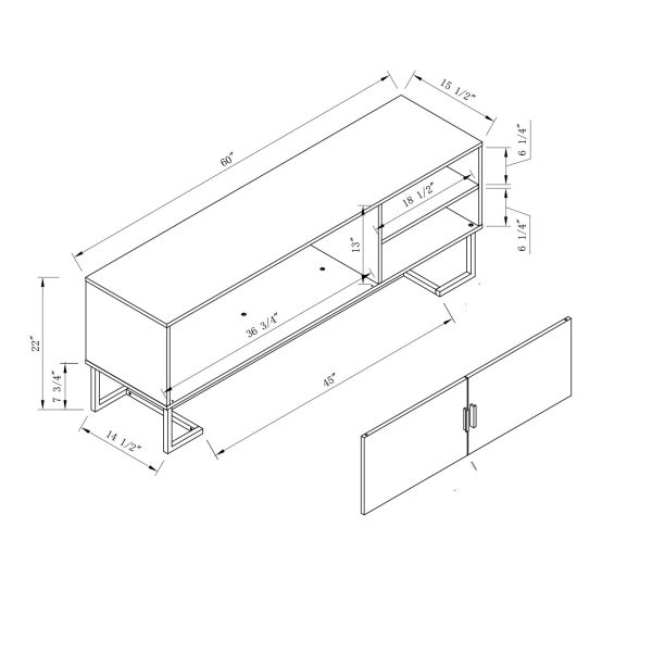 Modern TV Stand with 2 Doors and 2 Open Shelves in Weathered White & Black (223148) - Image 3