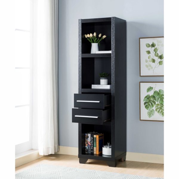 Modern Three- Tier Shelf- Two Drawer Black Bookcase (27062P) - Image 4