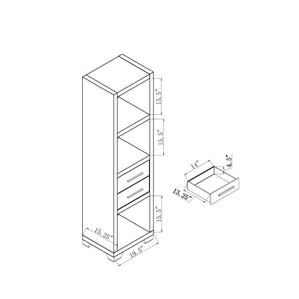 Modern Three- Tier Shelf- Two Drawer Black Bookcase (27062P) - Image 5