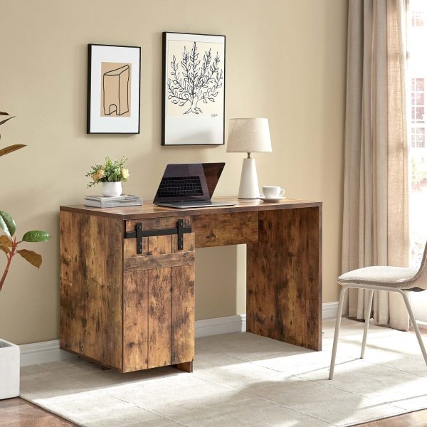 Rustic Distressed Wood Desk with Faux Barn Door and Shelving (92705) - Image 2