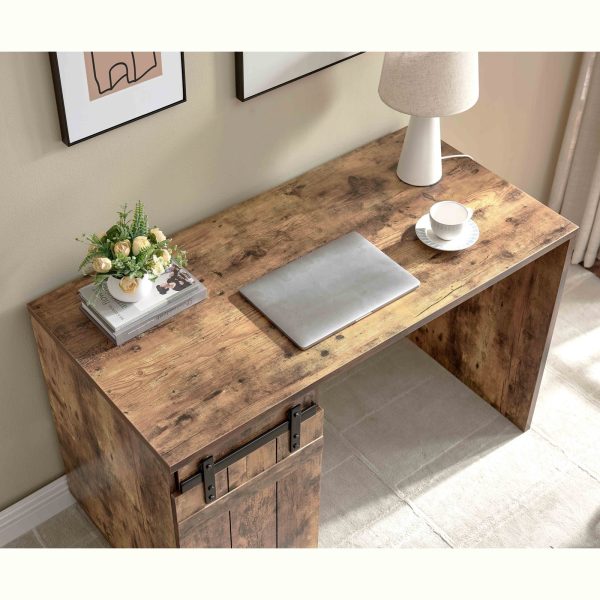 Rustic Distressed Wood Desk with Faux Barn Door and Shelving (92705) - Image 3